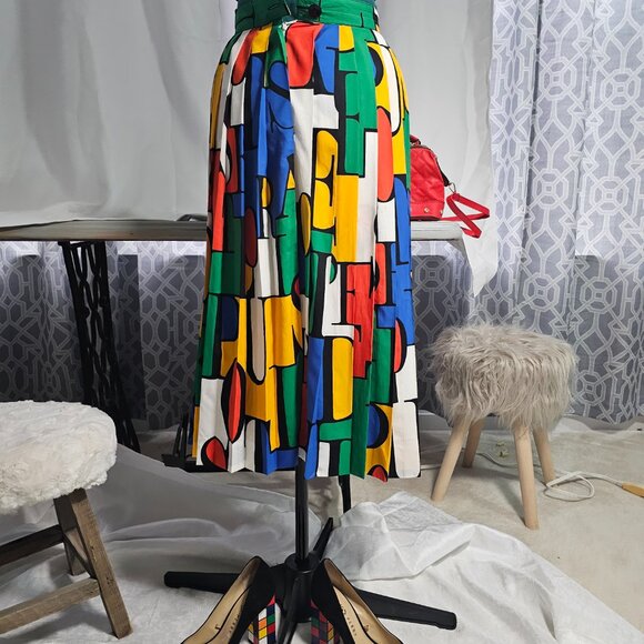 Louis Féraud Geometric Pleated Skirt – Vintage Designer - Picture 6 of 9